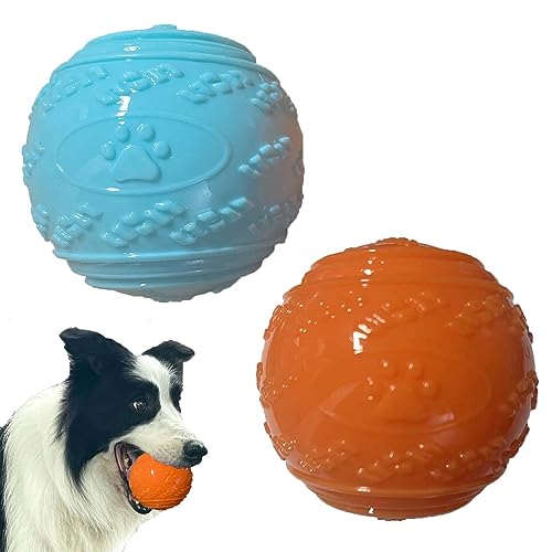 Hundebälle, 9 cm, quietschender Hundeball, Zahnreinigung, Welpen, Kauspielzeug, Haustier-Trainingsball, großer interaktiver Hundeball zum Spielen, Training, Interagieren (hellblau, orange) von Sricam
