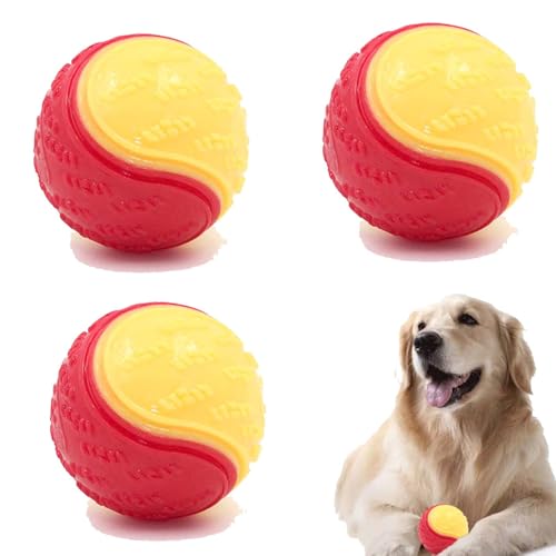 Quietschender Hundeball, Hundespielzeug, Hundeball, Zahnreinigung, Welpen, Kauspielzeug, Haustier-Trainingsball, interaktiver Hundeball zum Spielen, Training, Interagieren (rot gelb) von Sricam