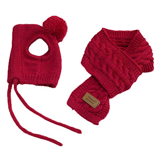Gemütliches Winter-Strickmütze- und Schal-Set für Hunde, Lustiges Haustierzubehör, Geeignet für Welpen (Rot) von Srliya