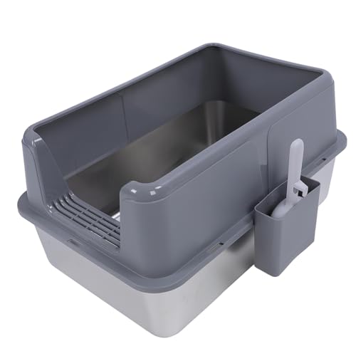 Geschlossener Edelstahl Katzenstrauderbox Top Eingang Anti -Spritzer Extra Großer Metallkätzchen Katze Katze Toilette (Grau) von Srliya