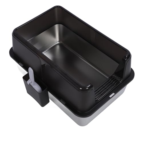 Geschlossener Edelstahl Katzenstrauderbox Top Eingang Anti -Spritzer Extra Großer Metallkätzchen Katze Katze Toilette (Schwarz) von Srliya