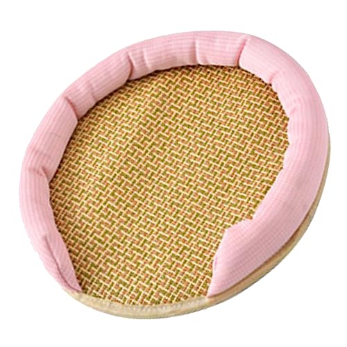 Haustier-Kühlmatte für den Sommer, Wasserdicht, Atmungsaktiv, Weich, Bequem, Handgewebt, für Katzen, Kühles Rattan-Pad für den Innenbereich (Rosa) von Srliya
