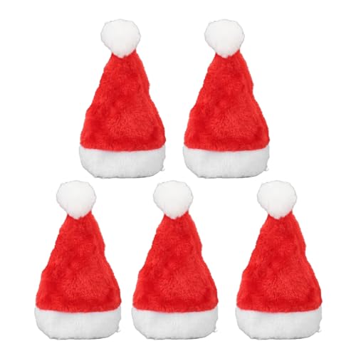 Srliya 5 Stück Weihnachts-Nikolausmütze, Haustiermütze, Rotes Plüsch-Elastikband, für Hunde und Katzen, Niedliche Haustier-Nikolausmütze für Feiertagsparty-Kostüme von Srliya
