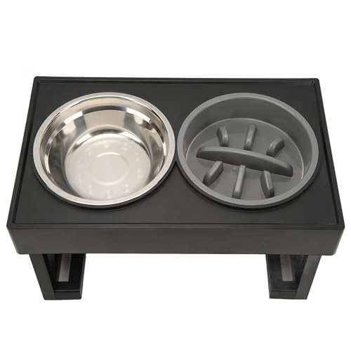 Srliya Erhöhte Hundenäpfe, Höhenverstellbar, Verhindert EIN Verrutschen, Langsamer Futternapf, Abnehmbares Design für Hunde Aller Wachstumsstadien, Kunststoff und Edelstahl, 43,5 X 26,5 von Srliya