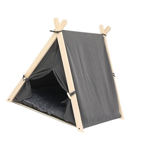 Srliya Pet Cat Dog House, Multifunktionales Welpenkatzenzelt, Einzigartiges Design für Frische Luftzirkulation, Bequemes Haltbares Holz, Stoffmaterial, Geeignet für Zuhause (Dunkelgrau) von Srliya
