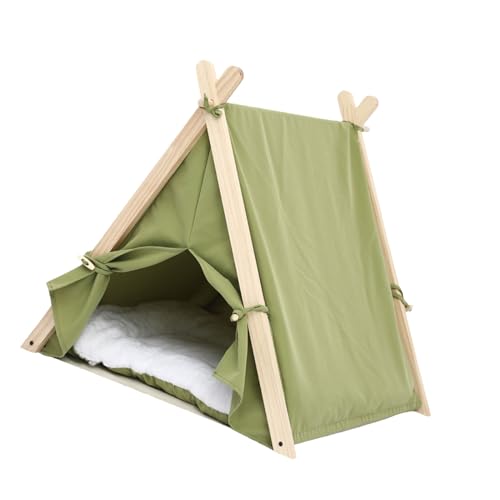 Srliya Pet Cat Dog House, Multifunktionales Welpenkatzenzelt, Einzigartiges Design für Frische Luftzirkulation, Bequemes Haltbares Holz, Stoffmaterial, Geeignet für Zuhause (Grasgrün) von Srliya