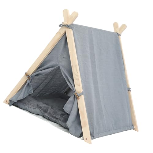 Srliya Pet Cat Dog House, Multifunktionales Welpenkatzenzelt, Einzigartiges Design für Frische Luftzirkulation, Bequemes Haltbares Holz, Stoffmaterial, Geeignet für Zuhause (Hellgrau) von Srliya