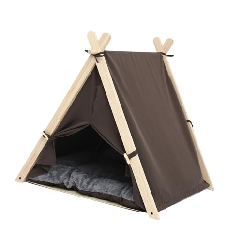 Srliya Pet Cat Dog House, Multifunktionales Welpenkatzenzelt, Einzigartiges Design für Frische Luftzirkulation, Bequemes Haltbares Holz, Stoffmaterial, Geeignet für Zuhause (Kaffee) von Srliya