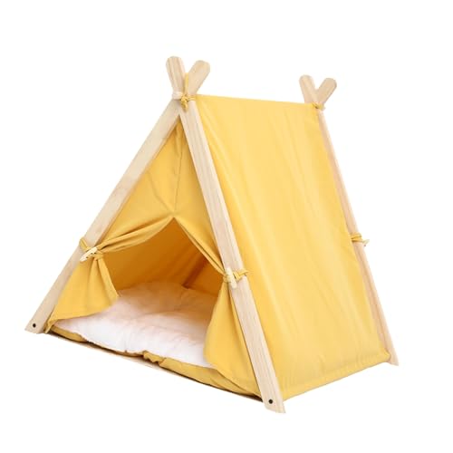 Srliya Pet Cat Dog House, Multifunktionales Welpenkatzenzelt, Einzigartiges Design für Frische Luftzirkulation, Bequemes Haltbares Holz, Stoffmaterial, Geeignet für Zuhause (Warmgelb) von Srliya