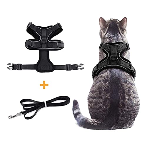 Verstellbares und Ausbruchsicheres Katzengeschirr mit Leine, Zum Spazierengehen, Sichere Westengeschirre, Ideal Katzen, Hochwertiges Haustierzubehör (Schwarz) von Srliya
