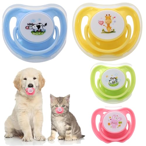 4pcs Kätzchen Schnuller, niedlicher sicherer Silikonpulber mit Staubbedeckung, beruhigende Begleiter Hund Kauenspielzeug, Essentielles Zehnteenzubehör von Ssguopte