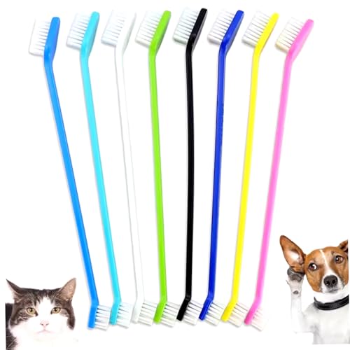 8pcs Hundzahnbürste Set, Doppelkopf Zahnbürsten für Hunde und Katzen, 9 Zoll PP -Bürste mit Nylonhaar, Waschkörper Ersatzpupfzahnbürste von Ssguopte