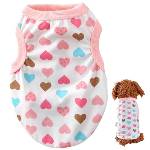 Ssguopte Kleine Hundekleidung, Baumwolle süßes Hundehemd mit Herzmuster Frühlings Sommer Weiches atmungsaktives Haustier Outfit für Chihuahua Shih Tzu Yorkshire Welpen Katzen von Ssguopte