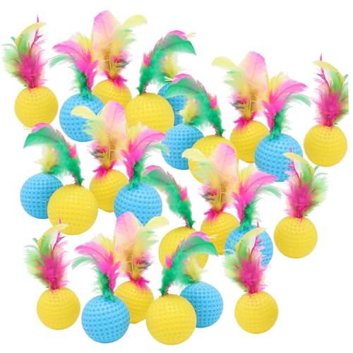 Ssguopte 24pcs Katzenballspielzeug, 1,5 Bunte Katzenspielzeug mit Federn Interactive Cat Bugs Plastic Cat Golf Spielzeug Sportball für Innenkatzen (zufällige Farbe) von Ssguopte
