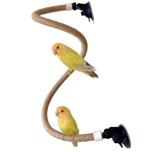 Ssguopte Bird Seil Barch, 39 Zoll biegbares Hanfseilpapagei mit Saugbecher, Vogelspielzeug für Papageien Klettern Bird Birdcage Accessoires von Ssguopte
