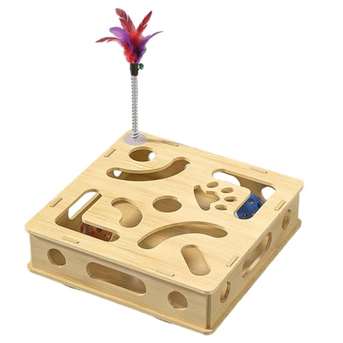 Ssguopte Cat Puzzle Toy Box mit 2 Bällen und Federstab natürlicher Holz interaktive Katzenjagdspielzeug für Innenkatzen Haustiere Ssguopte Cat Puzzle Toy Box mit 2 Bällen und Federstab natürlicher Holz interaktive Katzenjagdspielzeug für Innenkatzen Haustiere von Ssguopte
