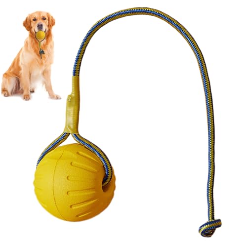 Ssguopte Hundebugel auf Seil 3 Zoll Gummi -Ball auf Seilhundspielzeug Interaktiver Hundetraining Ball gelbe Farbe Tragbares Zahnen Hundespielzeug für Belohnung, Holen, Spielen von Ssguopte