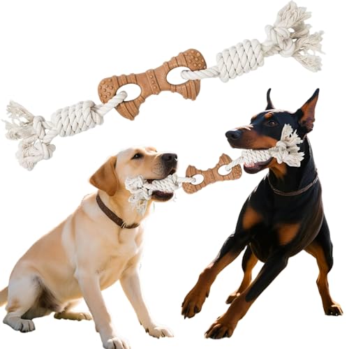Ssguopte Hundespielzeug aus Seil für Aggressive Kauer, Beißspielzeug mit natürlichem Baumwollseil und Holz-Kunststoff-Knochen für mittelgroße bis große Hunde (9–27 kg) von Ssguopte
