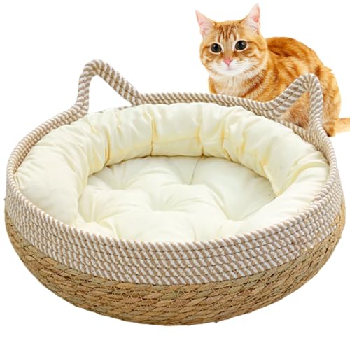 Ssguopte Katzenbetten für Innenkatzen, 16 x 6 Zoll gewebte Katzenkörbe mit weichem Kissen, kratzfestes Kätzchen Bett gemütlicher runder Korbkorb Ssguopte Katzenbetten für Innenkatzen, 16 x 6 Zoll gewebte Katzenkörbe mit weichem Kissen, kratzfestes Kätzchen Bett gemütlicher runder Korbkorb von Ssguopte