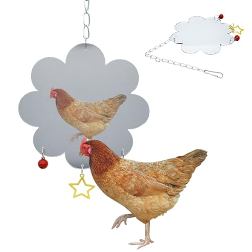 Ssguopte Vogelspiegel, 18, 1 x 6, 3 Zoll Acrylblütenförmige Hühnerspiegel mit Bells Star Anhänger, Hangable Bird Cage Accessoires für Hühnerpapageien von Ssguopte