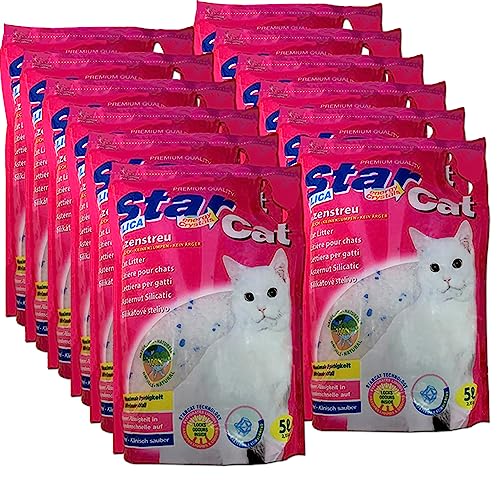 Star Cat Silikat Hygiene Katzenstreu vom PowerCat Hersteller 12x 5L (60L) mit Magic Power Clean Crystals absorbiert Urin in Sekundenschnelle und wirkt antibakteriell von Star Cat