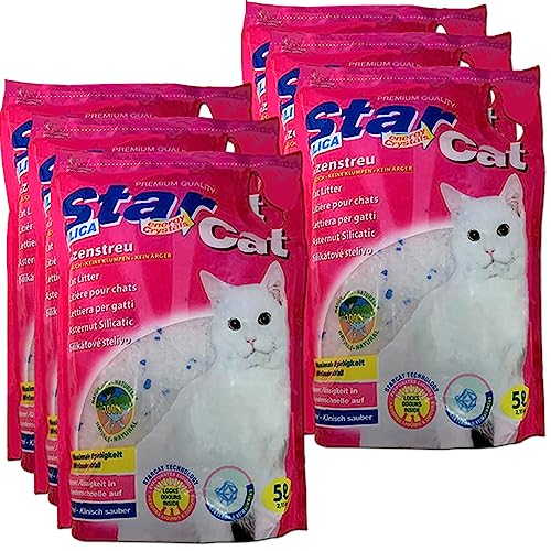 Star Cat Silikat Hygiene Katzenstreu vom PowerCat Hersteller 6X 5L (30L) mit Magic Power Clean Crystals absorbiert Urin in Sekundenschnelle und wirkt antibakteriell von Star Cat