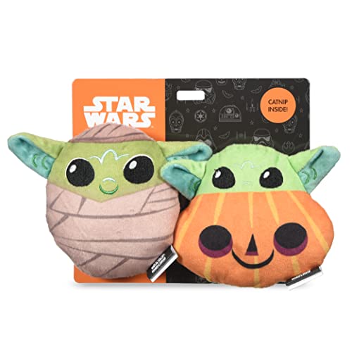 Star Wars for Pets The Mandalorian 10,2 cm Halloween-Katzenspielzeug, 2 Stück, Grogu, Mama & Grogu, Kürbis mit Katzenminze, Katzenspielzeug, 2 Stück Kollektion von Star Wars