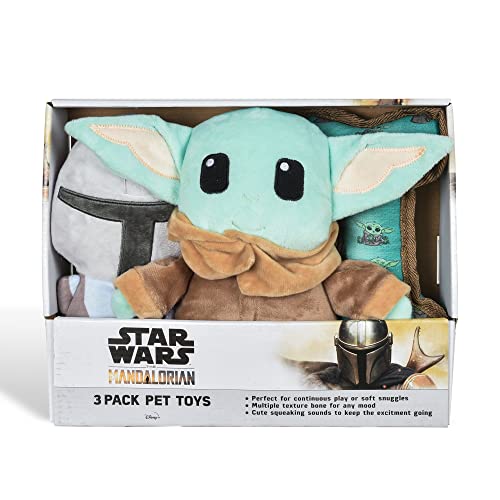 Star Wars for Pets The Mandalorian 3-teiliges Geschenkset für Hunde, inklusive 22,9 cm Mandalorianischer Plüsch, 22,9 cm Grogu-Plüsch und Oxford-Knochenform-Spielzeug mit Grogu-Druck, quietschendes von Star Wars