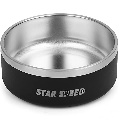 StarSpeed Hundenapf aus Edelstahl, für kleine Hunde mit Gummiunterseite, sturzfest und langlebig, hält kalt, fasst 1,2 l, passend für verschiedene Größen (1,2 l, Schwarz) von StarSpeed