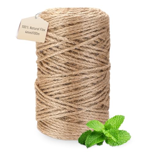 Staranry 100M Jute-Schnur, 4MM Braun Juteschnur, 100% Natur Jute Kordel, Reißfestes Naturgarn für Basteln, Jutegarn Naturfarbe, Paketschnur Naturfaser, Bindegarn, Bindeschnur für Deko von Staranry