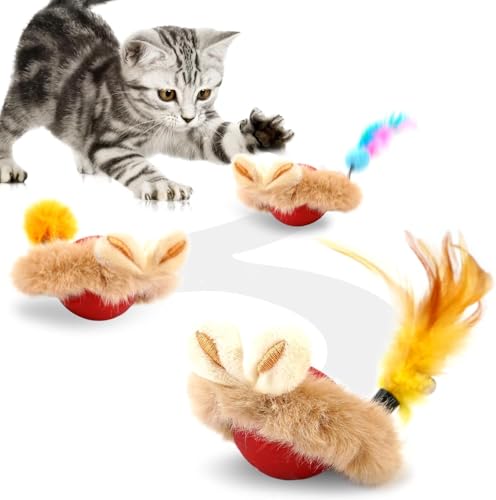Starnearby Interaktives Katzenspielzeug Ball Chase Master Pro Katzenspielzeug Elektrisch Katzenball Powerball Weihnachten Spielball für Katzen Magic Ball Set mit Schwänzen (Rot) von Starnearby