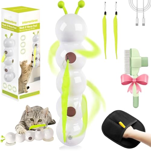 Wuselwurm Katze Spielzeug Elektrisches Interaktives Chase Master Pro Katzenspielzeug Smart Motion Katzen Spielzeug mit Saugnapf, Fellmagnet Handschuh, Fellblitz Bürste Katze (Set A) von Starnearby