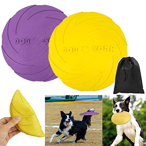 Hundefrisbee Scheibe 2 Stück Soft Rubber Disc, 18cm Frisbee, Langlebiges Training Hundespielzeug, Interaktives Outdoor-Spielzeug für Große Hunde (L, Lila+Gelb) von bangminda
