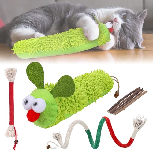 Katzenminze Spielzeug Set mit 1 Raupe Katzenspielzeug 2 Katzenbeißseil und 5 Katzenminze Sticks, Katzenspielzeugs Selbstbeschäftigung, Natürlich Sicher Katzenspielzeug für Katzen Zahnpflege von Starvortex