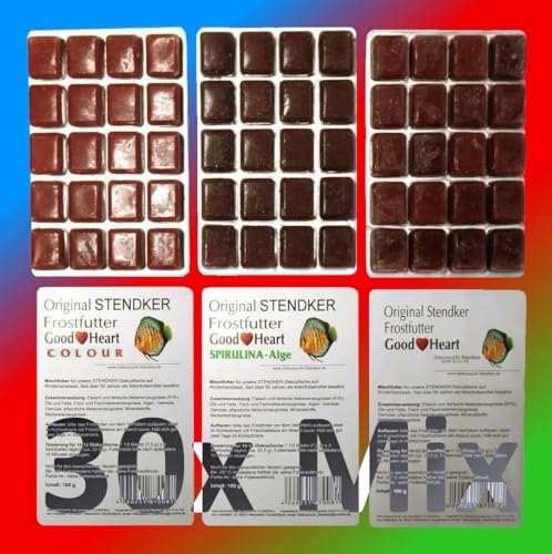 Original Stendker Frostfutter 3kg Sparpaket 30x GoodHeart 100g Mix (10xClassic/10xColour/10xSpirulina) - Diskus Futter -Immer frisch: Direkt ab Werk- von Stendker