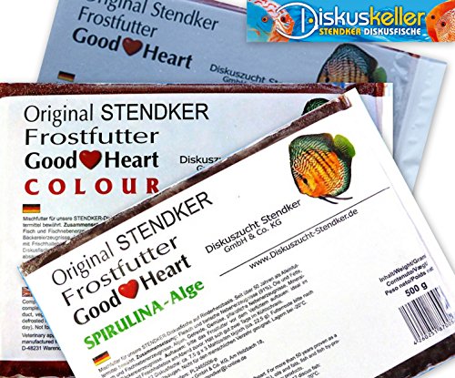 Stendker Frostfutter Sparpaket 10 x GoodHeart Mix (normal/Colour/SPIRULINA) Diskus Futter Diskusfutter: 500g Flachtafel Sparpaket von Stendker