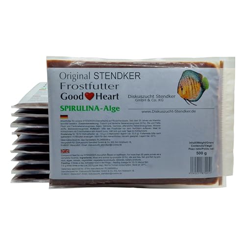 Stendker Frostfutter Sparpaket 10 x GoodHeart SPIRULINA Diskus Frost Futter Diskusfutter/Rinderherz 500g Flachtafel von Stendker