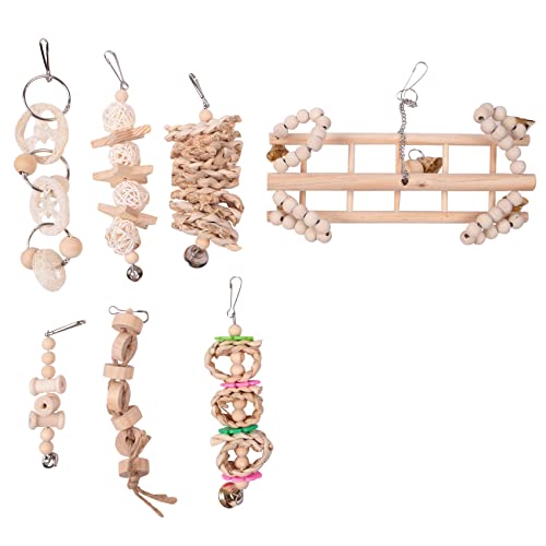 Steowsey 7 Packungen Papagei Schaukel Kau Spielzeug - Natur Hängende Glocke Käfig Spielzeug Geeignet für Kleine Sittiche Nymphensittiche Conures Finken Wellensittich von Steowsey