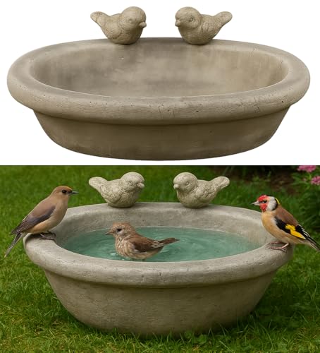 Stephans Möbelbörse Vogeltränke mit 2 Vögeln aus Zement | 27x20 cm Wasserbecken für Vögel | Vogelbad & Gartendekoration von Stephans Möbelbörse