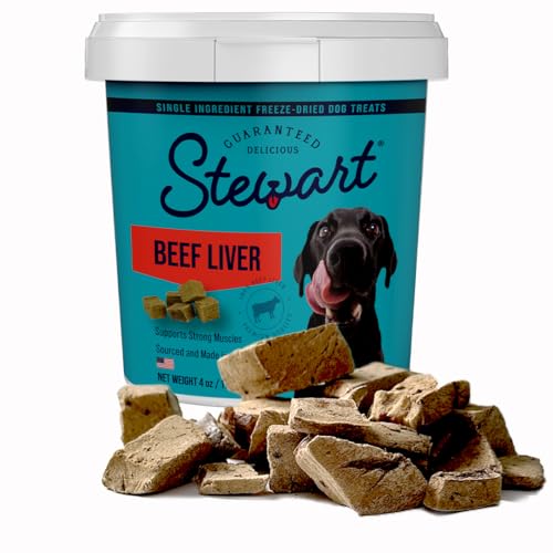 Stewart Einzelzutat gefriergetrocknete Rohe Hundeleckerlis, Rinderleber, 118 ml, wiederverschließbare Dose, Trainings-Leckerlis oder Mahlzeit-Topper Hunde, proteinreich, getreidefrei, glutenfrei von Stewart