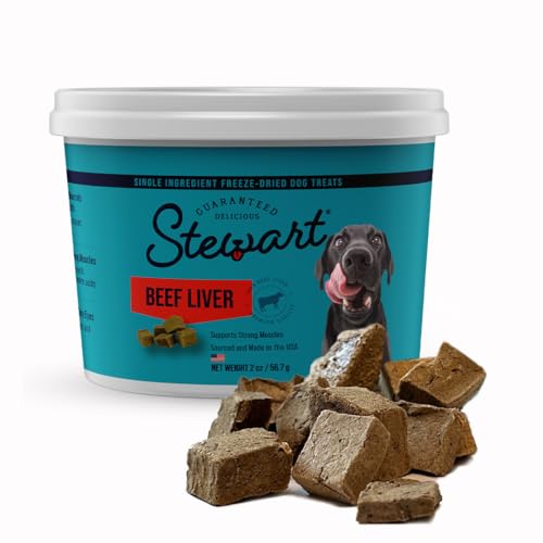 Stewart Gefriergetrocknete Hundeleckerlis, Rindleber, gesund, natürlich, einzelner Inhaltsstoff, getreidefreies Hundeleckerli, Leberleckerli für Hunde, 2 Unzen, wiederverschließbare Wanne von Stewart