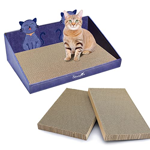 Kratzmatte für Katzen – niedliche Katzenkratzer, wendbare Wellpappe, beide Seiten können mit 3 Nachfüllpackungen verwendet werden, Ersatz-Denim-Druck-Kratzbox für Indoor-Katzen von Stianpure