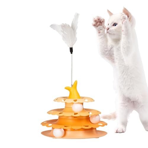 Katzenspielzeug für Innenkatzen, Katzenteaser - PET CAT -Plattenspieler mit Teaser Stick | Kätzchen Roller Interactive Track Bälle Tower zum Jagd Training im Innenspiel von Stibtmr