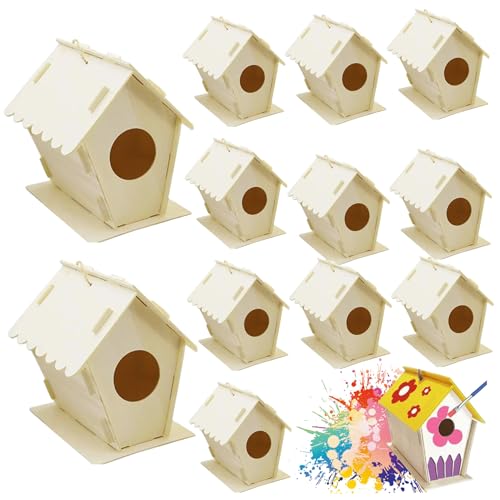 12 -pcs -Vogelhaus, DIY -unbemalte Holzvogelhäuser mit rundem Loch und hängende Haken, Exquisite kleine Gebäude für Garten oder Raumdekoration im Freien 12 -pcs -Vogelhaus, DIY -unbemalte Holzvogelhäuser mit rundem Loch und hängende Haken, Exquisite kleine Gebäude für Garten oder Raumdekoration im Freien von Stibzeup