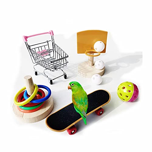 KLMYTCWSD vogelspielzeug wellensittich Spielzeug 5 psc,Mini-Einkaufswagent,Skateboard, Basketballkorb,Trainingsringe,Glocke Spielzeug Parrot Intelligence Spielzeug von KLMYTCWSD