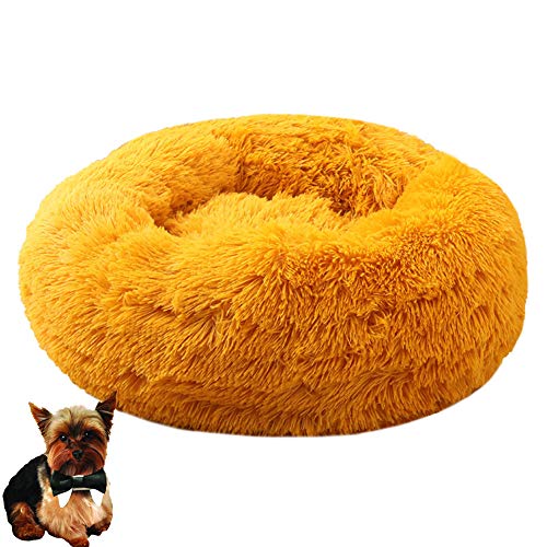 Sticker Superb. Grau Blau Grün Weiß Rundes Plüsch Hundebett Katzenbett in Doughnut-Form, Warmes Weiches Plüsch-Hundekatzenkissen für Kleine, Mittelgroße Haustiere (50cm Durchmesser, Gelb) von Sticker Superb.