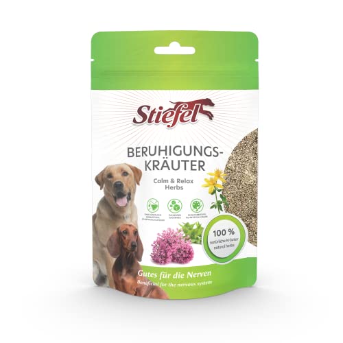 Stiefel Beruhigungskräuter für Hunde, 100% naturbelassene Kräutermischung, für nervöse & gerezite Hunde, mit Bierhefe, Hanf, Pfefferminz, Melisse, Johanniskraut& Baldrianwurzel, 100g von Stiefel