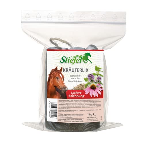 Stiefel Kräuterlix für Pferde, Leckstein mit gesunden Bronchialkräuter-Mischung, schmackhaften Beschäftigung, ideal für alle Pferde, mit Kordel zur Befestigung, 1kg von Stiefel