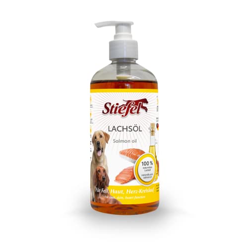 Stiefel Lachsöl für Hunde, 100% naturreines Öl, Zur Unterstützung der Abwehrkräfte, der Vitalität und des Wohlbefindens, für Fell, Haut & Herz-Kreislauf, 500ml von Stiefel