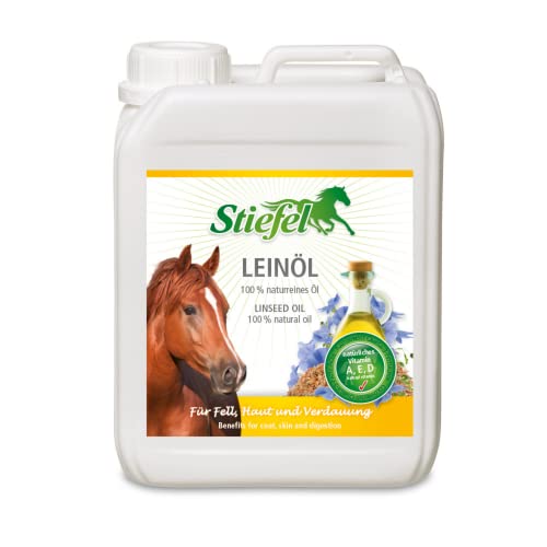 Stiefel Leinöl für Pferde, 100% naturreines Öl, kaltgepresst, unterstützt den Fellwechsel, die Verdauuung & Haut, reich an Omega-3-Fettsäuren, Alpha-Linolsäure, Vitamin A, Vitamin E & Vitamin D, 5l von Stiefel